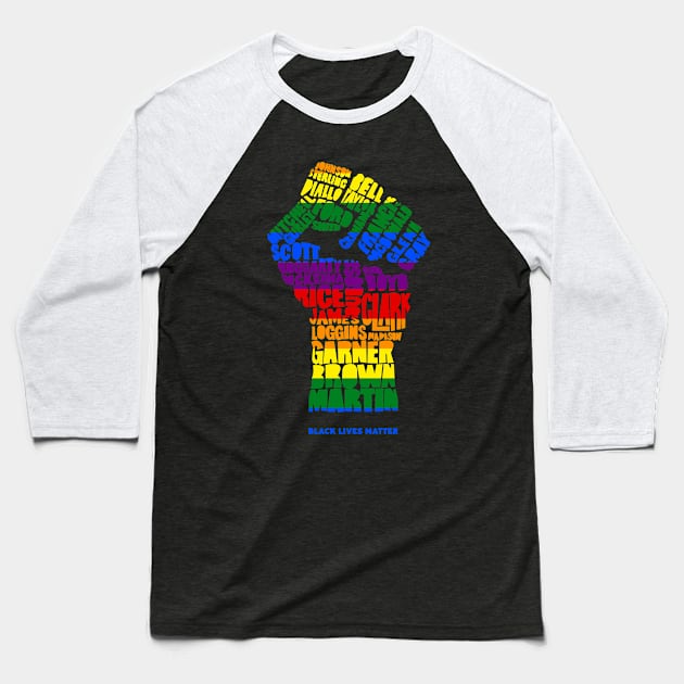 Black Lives Matter Victims Rainbow Text Baseball T-Shirt by graceindrian